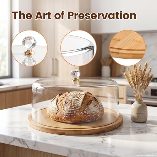 Cake Stand with Lid 12.8in Bamboo Cake Plate with Dome Cover Cake Display Server Tray Holder for Birthday Party Kitchen Weddings Baking Gifts