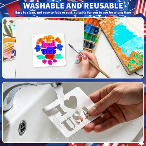 72 PCS 3x3 Inch Independence Day Stencils for Painting - Reusable USA Flag Patriotic Painting Templates, Red White and Blue Party Supplies for 4th of July Memorial Day Painting Stencil - color: 72 PCS Independence Day