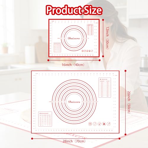 Silicone Baking Mats Set of 2,Extra Large 28" x 20" Small 16" x 12" Non Stick Non Skid Pastry-Mat with Measurements (Red) - size: Large 28" x 20" Small 16" x 12"