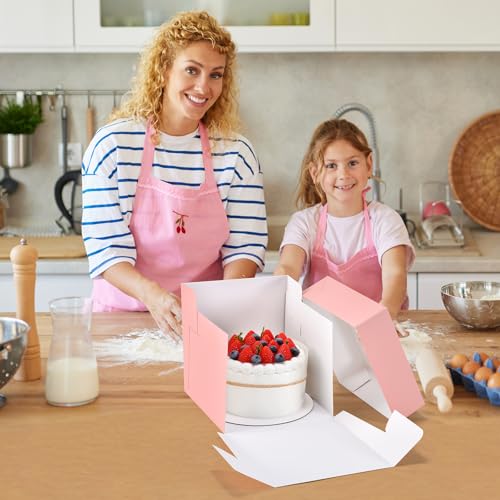 12Pcs 8x8x8 Inches Cake Boxes, Pink Square Bakery Boxes with Window - color: Pink, size: 8x8x8inch