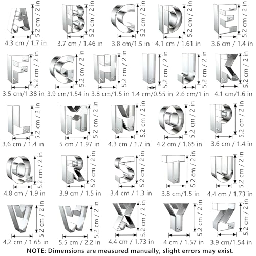 Capital Letter Alphabet Shaped Cookie Cutters Set Stainless Steel 26Pcs 2in - size: 2-Inch