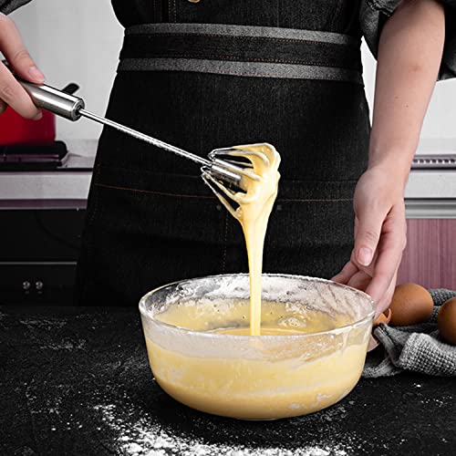 Semi-automatic Whisk, Stainless Steel Egg Beater, Hand Push Rotary Whisks Mixer Stirrer for Making Cream, Whisking, Beating and Stirring (Silver) - color: Silver