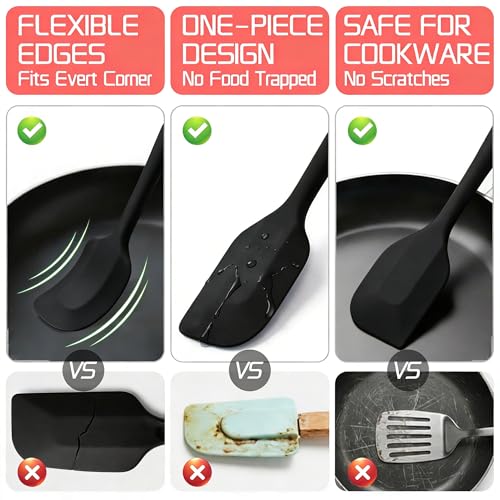 5 Pieces Silicone Spatula Set - color: Black