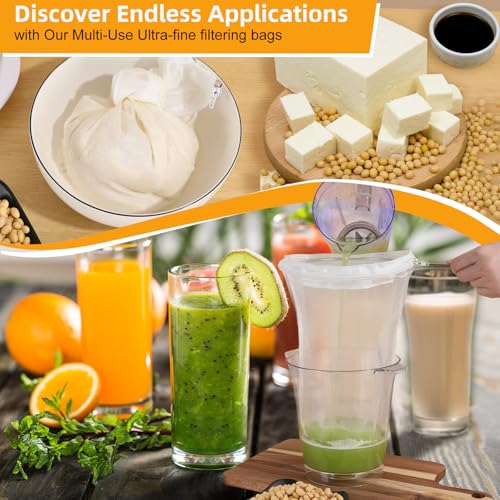 5 Pcs Premium Ultra Fine Mesh Strainer Bags with Stainless Steel Handle, Reusable Nut Milk Bags, Cheese Cloths for Straining Juice, NutMilk, Coffee, Thai Tea, Yogurt and Soup (Small) - size: Small