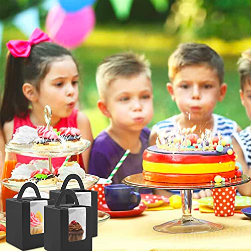 Cupcake Boxes, 30 Pcs Single Cupcake Boxes Individual Cupcake Containers Muffins Cupcake Carriers Holder Kraft Pastry Containers with Insert Window & Handle for Wedding Birthday Parties (Black-2) - color: Black-2