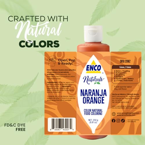 ENCO Natural Food Coloring Gel Orange (8.8 oz) – No Artificial Dyes, Vibrant Colors for Icing, Buttercream & Fondant – Kosher & Vegan Colors – Baking & Cake Decorating - color: Orange