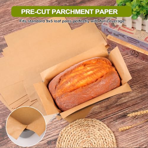 Unbleached Parchment Paper Loaf Pan Liner - Precut 9''x5'' Non-Stick, Fits 8.5''x4.5''/10''x5'' Loaf Pans, Heat-Resistant 430°F BPA-Free Food-Safe for Bread Baking (200 Pcs) - size: 9x5 inches - 200 pieces Paper