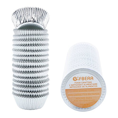 Gifbera Mini Foil Baking Cups Silver, 300-Count Bright Foil Paper Silver Cupcake Liners Mini Size - color: Silver