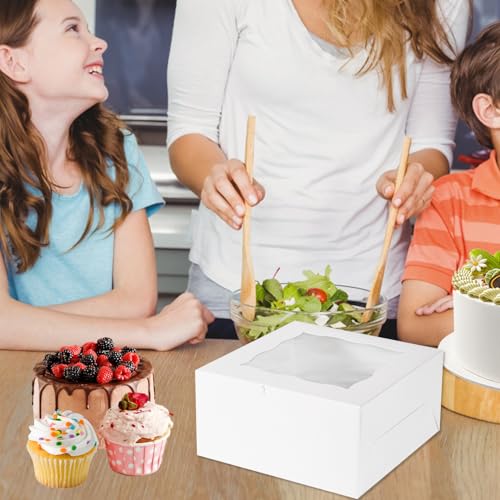 JCD 8 Packs 1+5 Cupcake Box Combo with Clear Window,1 small Cake and 5 Cupcakes Box with insert and Stickers, for Family Birthday Party Mother's day (1+5/8pcs) - size: White 1+5/8Pcs