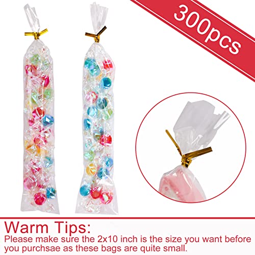 Augshy Pretzel Rod Bags,300 Pcs 2x10 Clear Treat Bag with Sea for Packaging - size: 2 x 10 Inches
