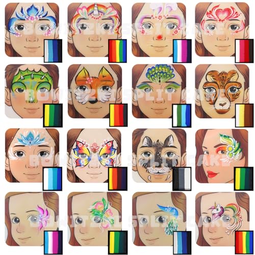 Bowitzki Face Paint Kit for Kids Split Cake Professional Body Painting Stencil One Stroke Non Toxic Rainbow Flora Unicorn Makeup Halloween Christmas Easter - Carnival