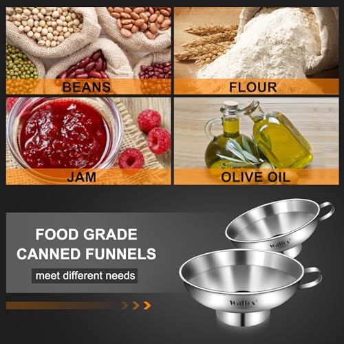 Walfos 2 Pack (4in & 5.5in) Stainless Steel Wide-Mouth Funnel with Handle for Wide and Regular Mason Jars Canning Jars, Wide-Mouth Funnels for Kitchen Use,Transferring Liquid and Dry Ingredients - color: 2pcs 5.5in+4in Stainless Steel