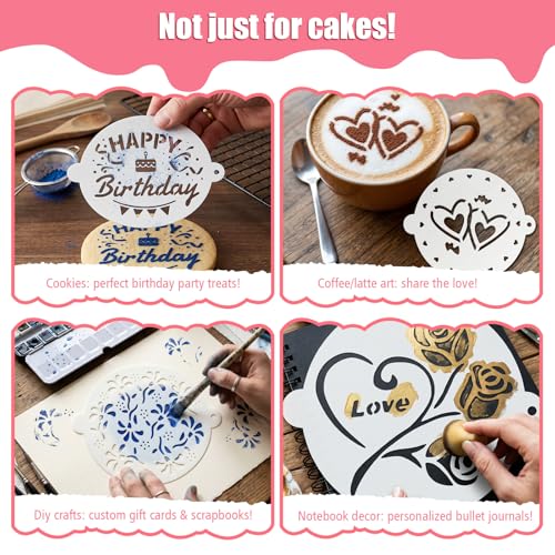 4Pcs Cake Stencils Set, Happy Birthday Stencil for Cakes Cookie Stencils