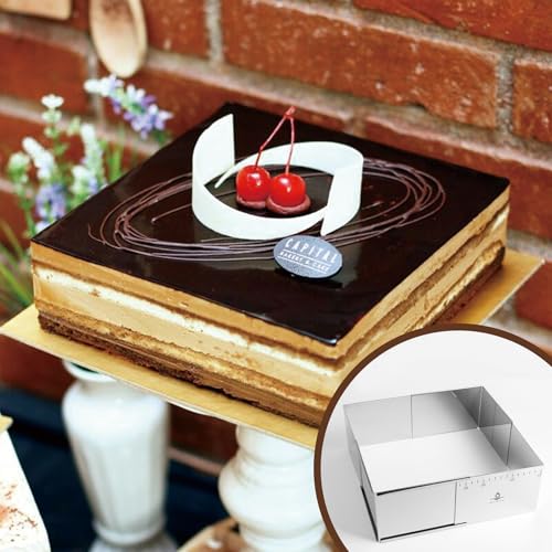 Adjustable Rectangle Mousse Cake Ring Mold - Extendable Stainless Steel Square Shaped Cake Cutter, Bakeware for Customized Baking - Heavy Duty Baking Accessories - 5.9 * 5.9 * 4IN - size: 5.9*5.9*4IN