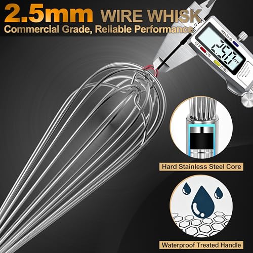 Webake 14 Inch Commercial Whisk, 304 Stainless Steel Large Whisk, Extra-Thick 2.5mm Wires, Professional Kitchen Tool for Mixing, Beating, Blending - size: 14Inch