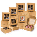 Eorbow 40 Pack Brown Bakery Boxes with Window and Dividers, 6 x 6 Inch Mini Pastry Boxes with 4 Compartments, Kraft Treats Gift Boxes with Inserts, Cupcake Packaging Containers for Pastries Biscuits