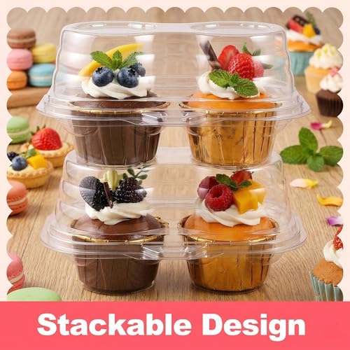60 Pcs Cupcake Containers, 2 Compartment, Stackable