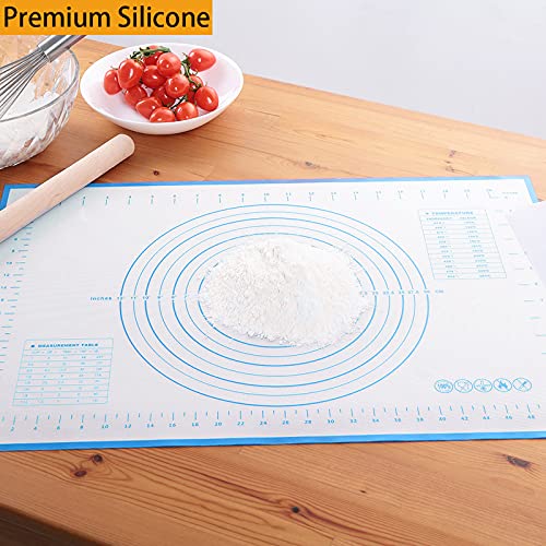 Silicone Baking Mat，Non Stick Rolling Dough with Measurements for Pie Pizza Cookies Fondant Making，Extra Thick Non Slip Silicone Pastry Mat (Blue, XXL-24"×32") - color: Blue, size: 32"L x 24"W