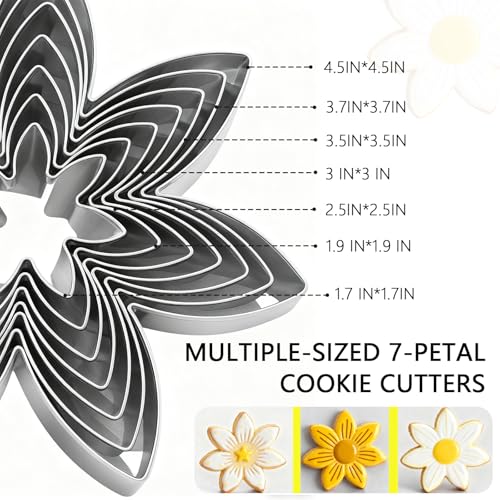 7 Pcs Flower Cookie Cutters - 4.5", 3.7", 3.5", 3", 2.5", 1.9", 1.7"