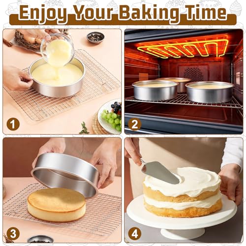 E-far 7 Inch Cake Pan Set of 3, Stainless Steel Round Baking Pans Tins - size: 7 x 2 Inch