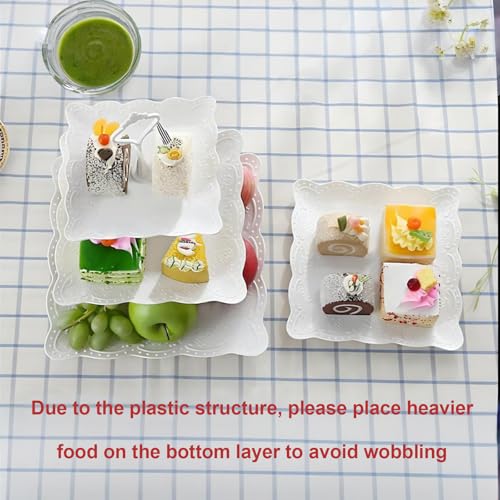 Tosnail 3 Pack 3 Tiers White Plastic Cupcake Stand Dessert Stand Tiered Serving Trays - Round, Square, Flower - color: White