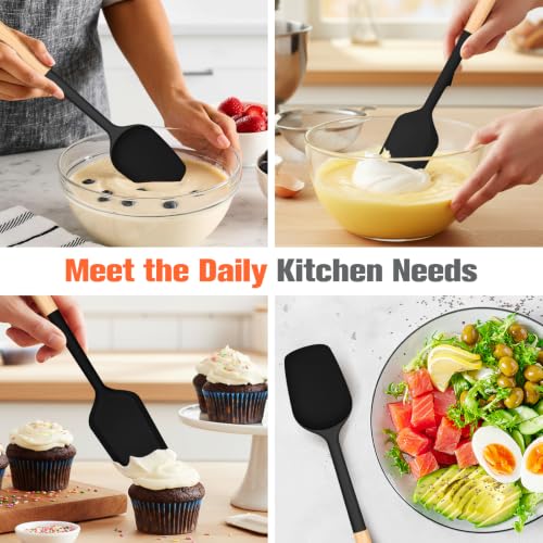 Large Silicone Rubber Spatula Scrapers 14" with Long Wood Handle, 2 Pack - color: Black
