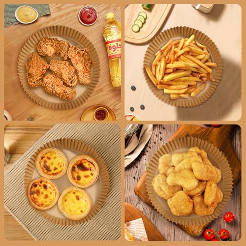 200pcs Air Fryer Disposable Paper Liner, Non-Stick Disposable Air Fryer Parchment Paper Liners, Baking Paper for Air Fryer Oil-Proof, Water-Proof, Food Grade Parchment（6.3" in Bottom, 8" on top） - size: 6.3" Round