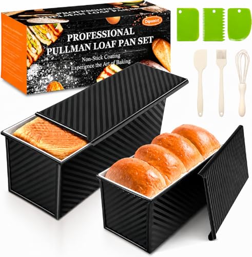 Bread Loaf Pan with Lid, 2-Pack, 2.2LB & 1LB - color: Black with White Interior, size: 2.2LB & 1LB