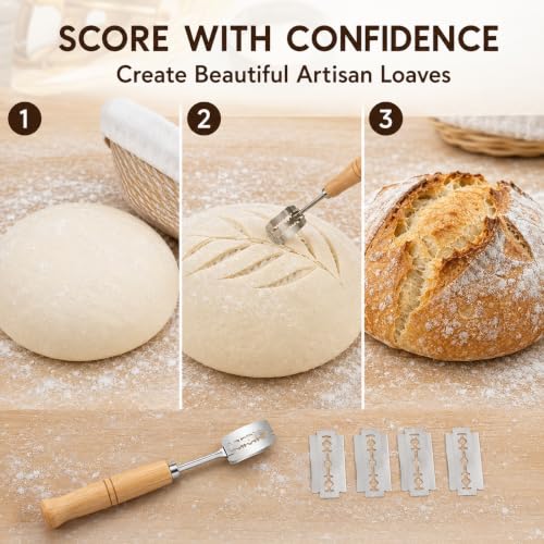 Sourdough Starter Kit Gift Set – 21Pcs Complete Baking Tools with 22oz Jar, Oval Banneton Basket, Dough Whisk, Bread Lame & Silicone Liners, Perfect for Artisan Home Bakers