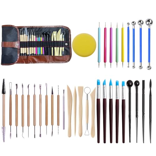 LANGQUN 35pcs Clay Sculpting and Pottery Tools Kit - Air Dry and Polymer Clay Dotting Tools - Ceramic Supplies for Modeling and Shaping - For Kids and Adults