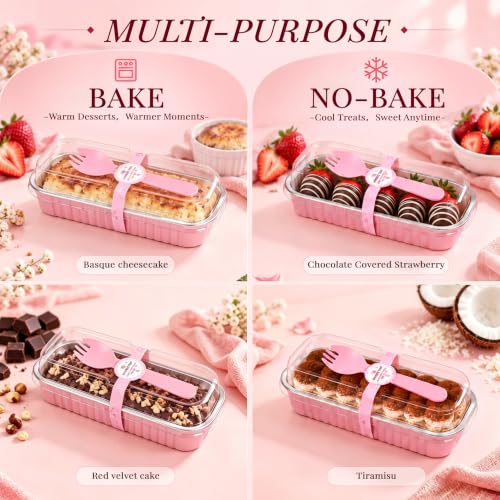 NPLUX 6.8oz Disposable Mini Loaf Pans with Lids 50 Pack Pink for Halloween - color: Pink