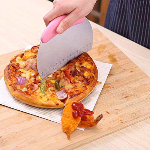 1 pcs Dough Pastry Scraper Chopper/Stainless Steel Dough Scraper Cutter with Ergonomic Rubber Non-Slip Grip/Dough Scraper Cutter/Pro Pastry Pizza Cutter Chopper (Pink) - color: Pink