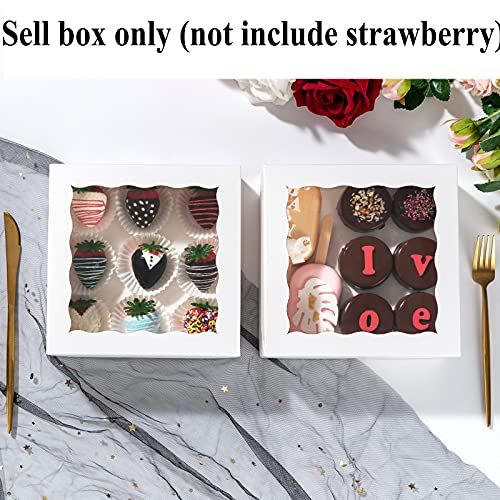 RomanticBaking 14pcs 7" x 7" x 2 1/2" Inches Bakery Boxes with Window for Pie, Cookies, Chocolate Covered Strawberries, Cakesickle, Brownies - size: 7"x7"x2 1/2"