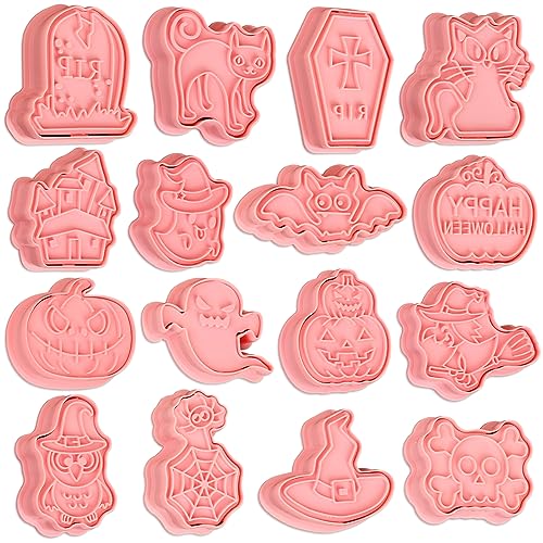 16 Pcs Halloween Cookie Cutters, 3D Cookie Cutter with Plunger Stamp - color: Halloween