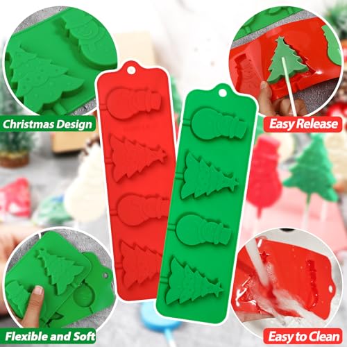 Webake Christmas Lollipop Molds with Tree and Snowman Shapes, Silicone Chocolate Candy Sucker Mold with Sticks, Pack of 2