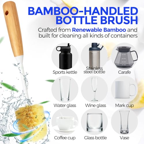 Holikme 6 Pack Dish Brush with Bottle Brush Scrub Brush Straw,Amarillo - color: Amarillo