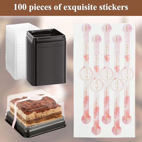 100Pcs Clear Cake Box 3.5 Inch Mini Cake Box with DIY Stickers, Clear Plastic, Individual Cupcake Containers for Mini Cake