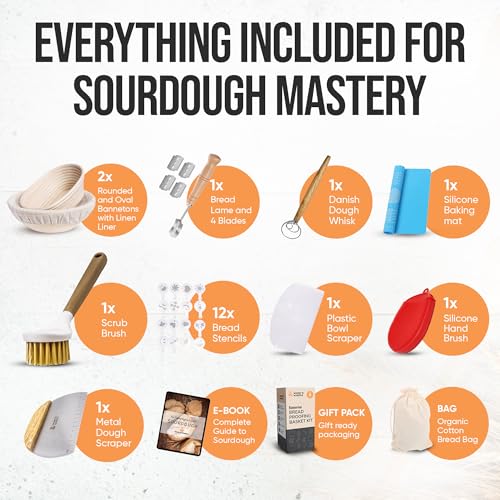 Complete Banneton Bread Proofing Basket Set - 9" Round & 10" Oval Baskets