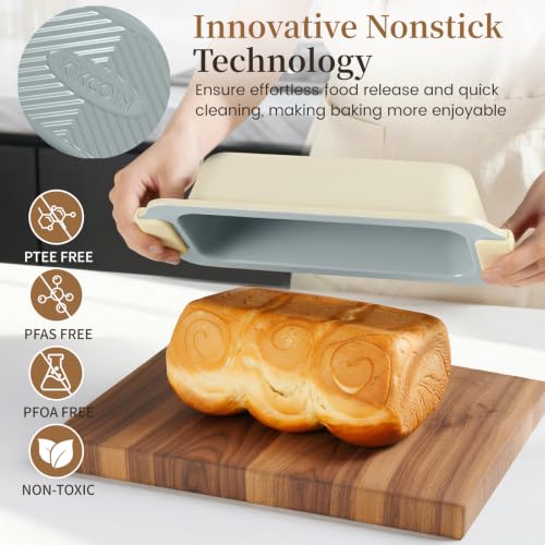 Kikcoin 25-Piece Nonstick Baking Pans Set with Large Turkey Roasting Pan, Stackable Bakeware Set, 450°F Oven Safe Baking Sheet Set with Silicone Handles, Carbon Steel Cookie Sheets for Baking, Cream - color: Cream
