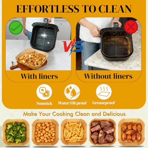 BYKITCHEN Small Air Fryer Disposable Paper Liners for 2 to 5QT Airfryer - size: 8inch (2 to 5 QT)-100pcs-square