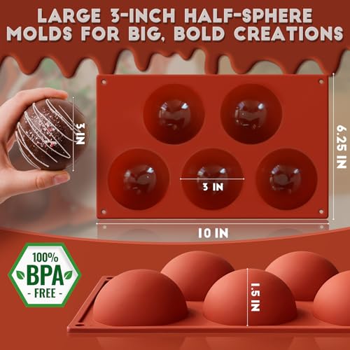 HKNMTT Hemisphere Silicone Molds 3 Inch for Hot Cocoa Chocolate Bombs Valentines Semi Ball Making Kit Cake Decor Mould, Food Grade Non-stick Kitchen Baking Supplies Oven Safe - style: 3" Semi Sphere 3PCS