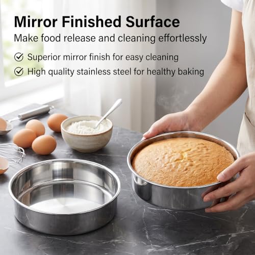 Homikit 6 Inch Round Cake Pan Set of 2, Stainless Steel Smash Baking Pan - size: 6 inch