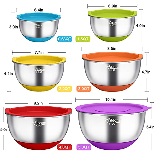 Wildone Mixing Bowls with Airtight Lids, Stainless Steel Mixing Bowls Set - color: Multicolor