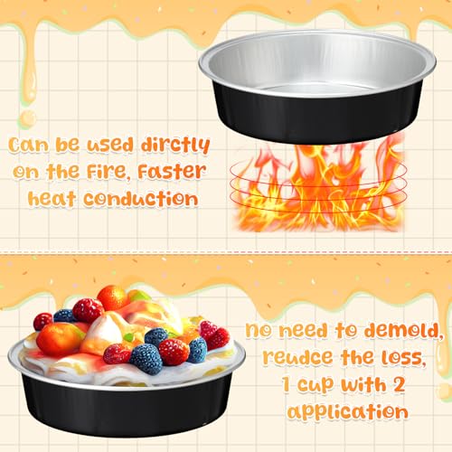 Yinder 8 oz Disposable Creme Brulee Ramekins with Lids, 4 Inch Mini Pie Tins Aluminum Foil Pie Tart Cake Baking Pans Individual Round Containers Oven Safe(Black & Silver,120 Pcs) - color: Black & Silver