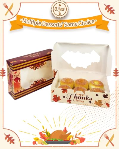 qiqee Thanksgiving Cookie Box with Window 9x6x2.5 inch 15Pcs Pastry Macaron Thanksgiving Leaves Bakery Box For Thanksgiving Day - color: Thanksgiving, size: 9x6x2.5 Inch