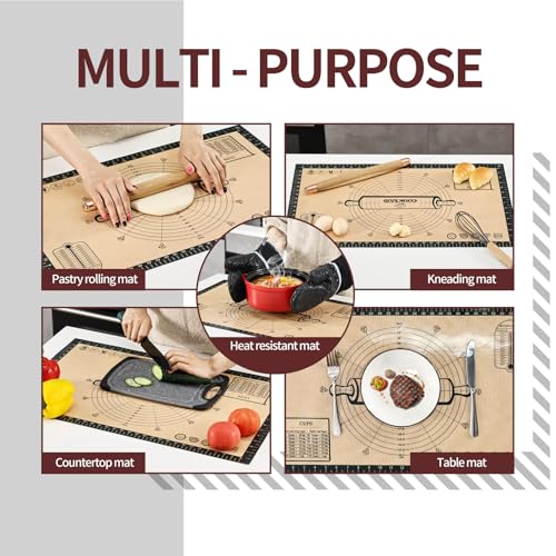 Cook's Aid Silicone Pastry Mat Extra Large with Measurements 26''x16'' for Reusable,Non-slip Silicone Baking Mat, Counter, Dough Rolling, Oven Liner,Fondant/Pie Crust,Dark Gray - color: Dark Gray