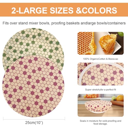 2Pcs 10inch Reusable Beeswax Elastic Bowl Covers for Bread Proofing - style: honeycomb