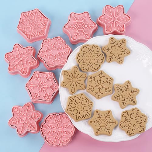 Snowflake Shaped Cookie Stamps Set Christmas Baking Plastic 8Pcs