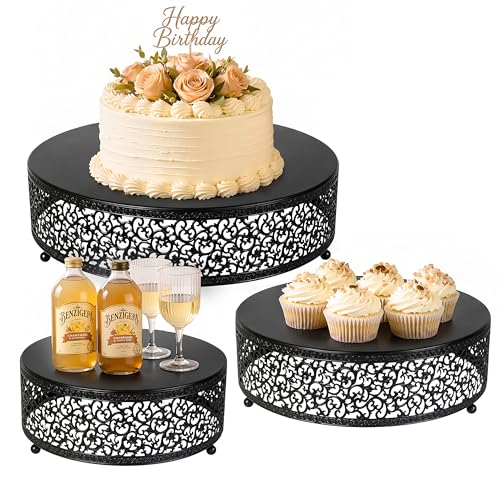 3Pcs Metal Food Risers, Buffet Table Display Stand - color: Matte black, size: 3P-Round(8IN to 12 IN)