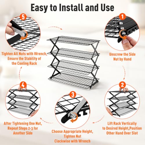 P&P CHEF 4 Tier Collapsible Cooling Racks,Stackable Bakers Rack,Black - color: Black